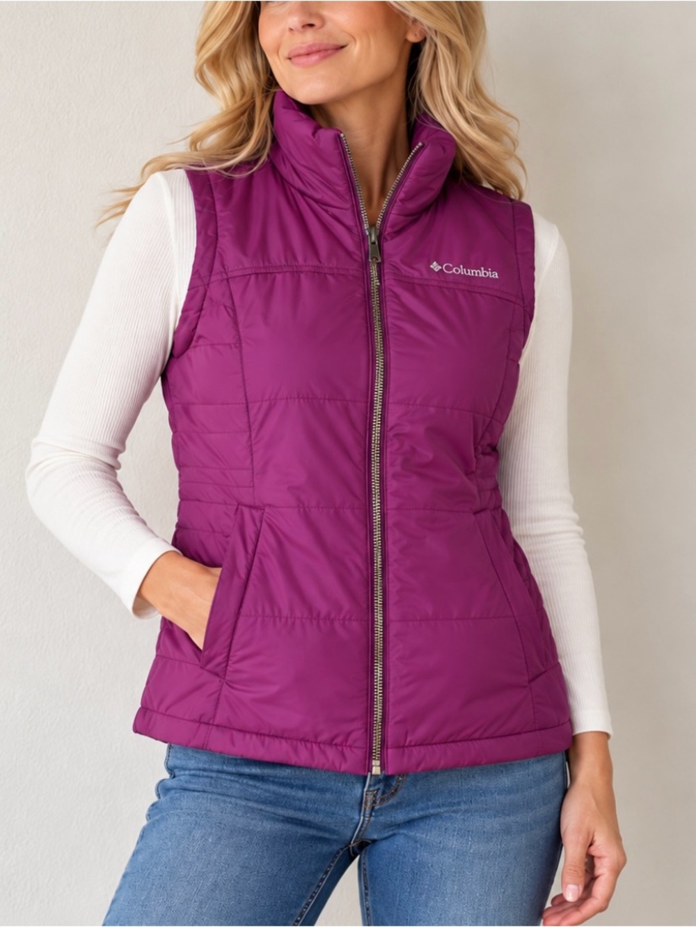 Columbia Sportswear Purple Berry Insulated Puffer Vest Full Zip Pockets Size M